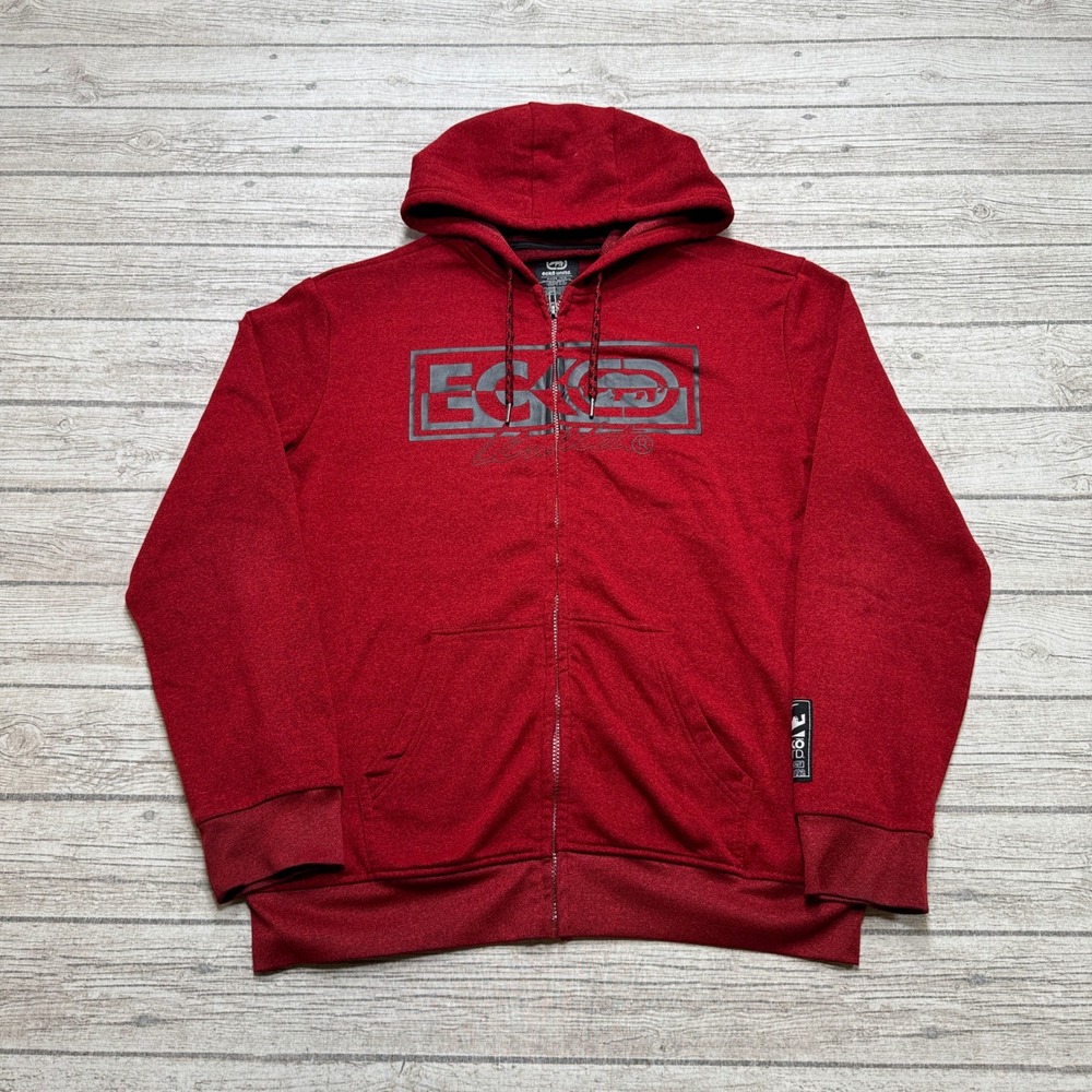 Ecko Unltd Hoodie Men's L Red Full Zip Rhino Graphic Fleece Lined Streetwear